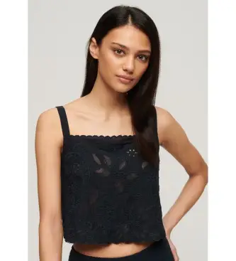 Superdry per donna W6011864A Canotta ricamata blu navy Ibiza, Casual, Cotone, Viscosa, Senza maniche / cinghie