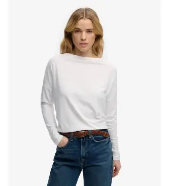 Superdry per donna W6012266A t-shirt bianca degli Studios, Bianco, Casual, Cotone, Manica lunga