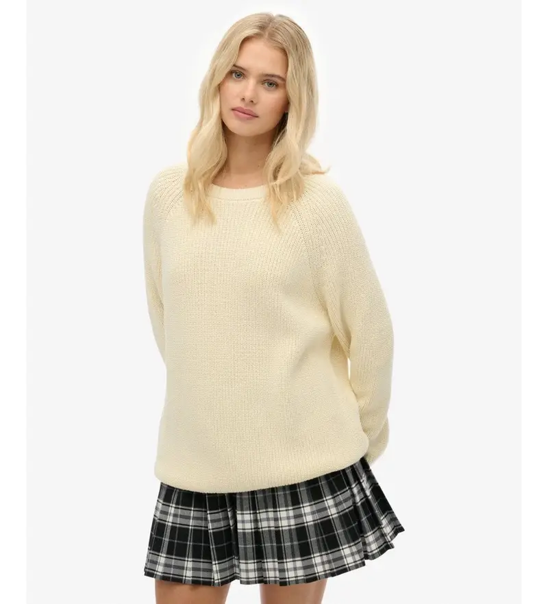 Superdry per donna W6110672A Maglione beige lavorato a maglia a coste rilassato, Casual, Cotone