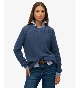 per donna W6110672A Maglione lavorato a maglia a coste blu rilassato (L), Casual, Cotone