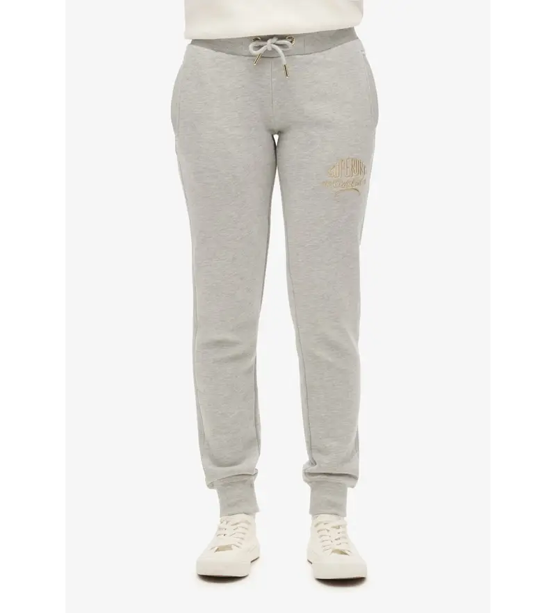 Superdry per donna W7011093A Pantaloni jogger con logo metallizzato grigio Luxe, Casual, Sportivo, Cotone, Multisport, Sostenibile