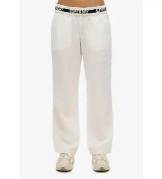 Superdry per donna W7011182A Pantaloni in lino bianco con coulisse, Casual