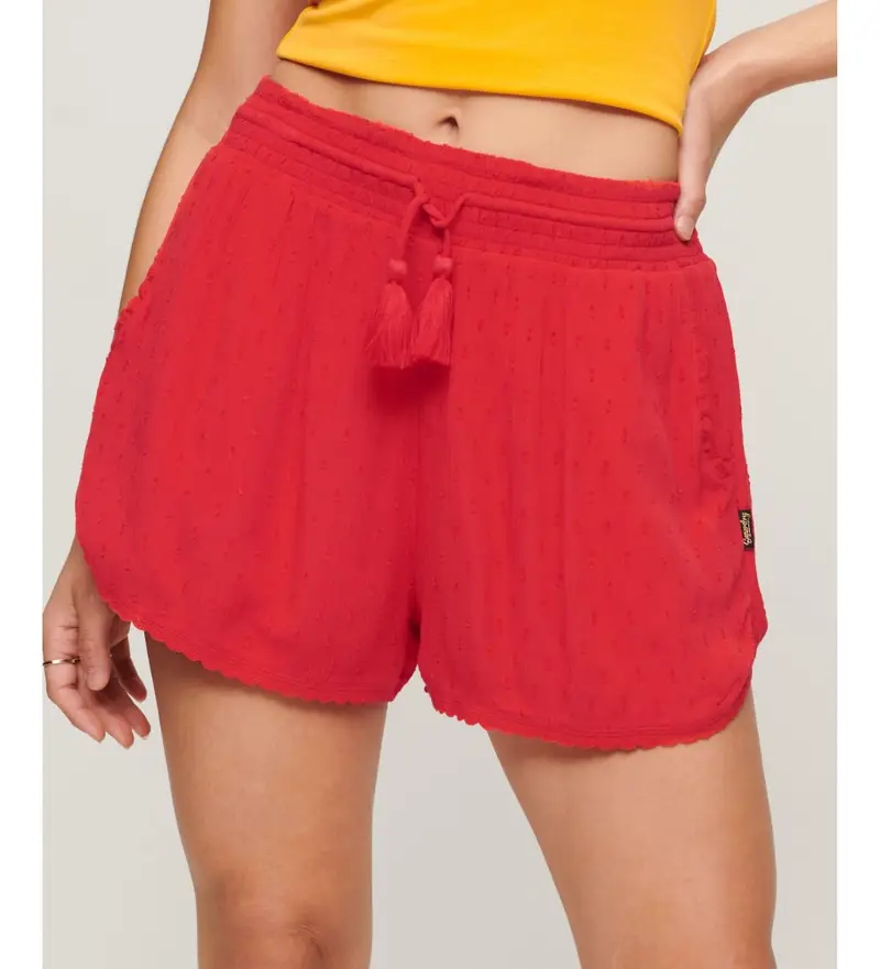 Superdry per donna. W7110346A Pantaloncini da spiaggia vintage rossi, Rosso, Casual, Viscosa
