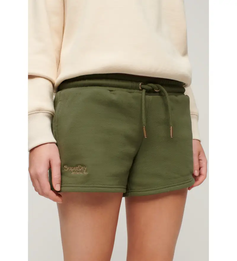 Superdry per donna. W7110427A Pantaloncini verdi con logo Essential, Casual, Verde, Cotone