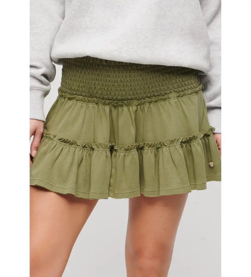 Superdry per donna. W7210319A Minigonna in maglia a strati verde, Casual, Cotone