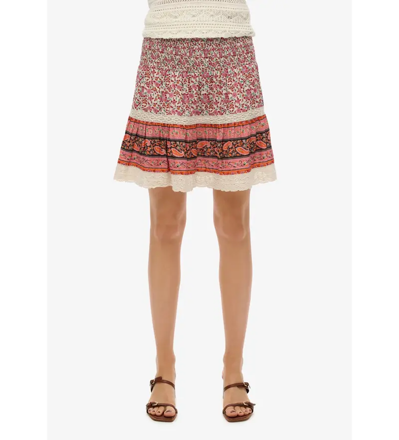 Superdry per donna W7210348A Gonna patchwork multicolore, Casual, Cotone