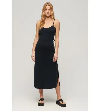 Superdry per donna W8011419A Abito in maglia nera con apertura sul retro, Nero, Casual, Viscosa, Modal, Senza maniche / cinghie