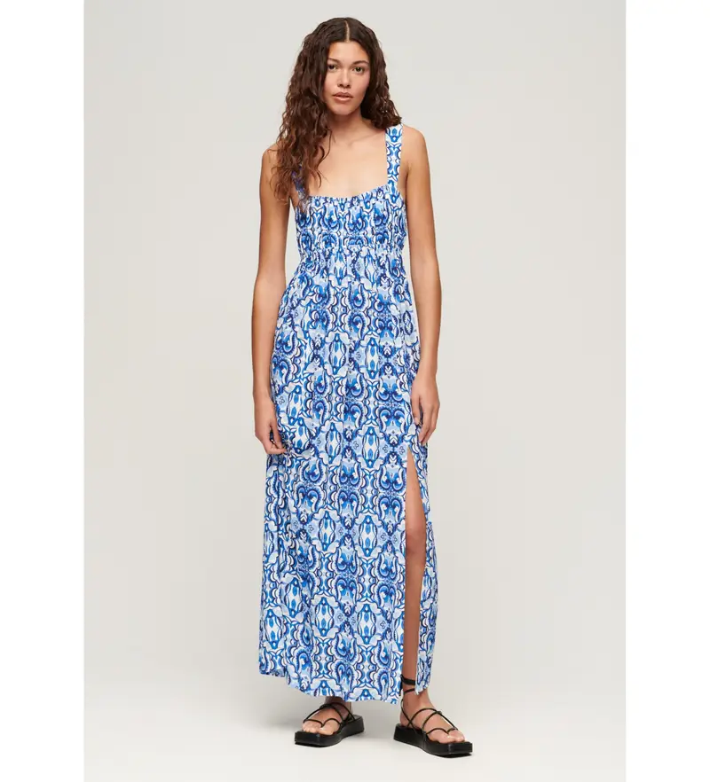 Superdry per donna W8011623A Abito blu con lacci sul retro, Casual, Viscosa, Senza maniche / cinghie