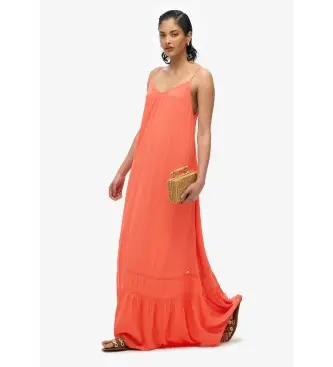 Superdry per donna W8011955A Abito lungo arancione senza spalline, Casual, Da sera, Viscosa, Senza maniche / cinghie Naturale
