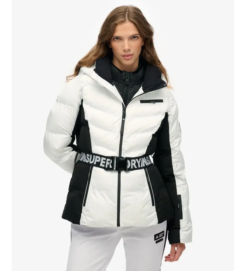 Superdry per donna WS110178A Giacca da sci Luxe con cintura bianca, Bianco, Casual, Sportivo, Poliestere, Neve