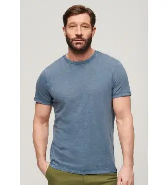 Superdry per uomo M1011888A T-shirt blu a maniche corte con collo tondo fiammato, Casual, Cotone, Manica corta