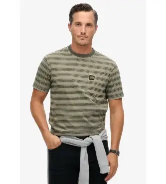 Superdry per uomo M1012043A T-shirt a righe testurizzate con tasca verde, Casual, Cotone, Manica corta