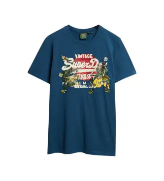 per uomo M1012111A Maglietta blu Tokyo vintage (XL), Casual, Cotone, Manica corta