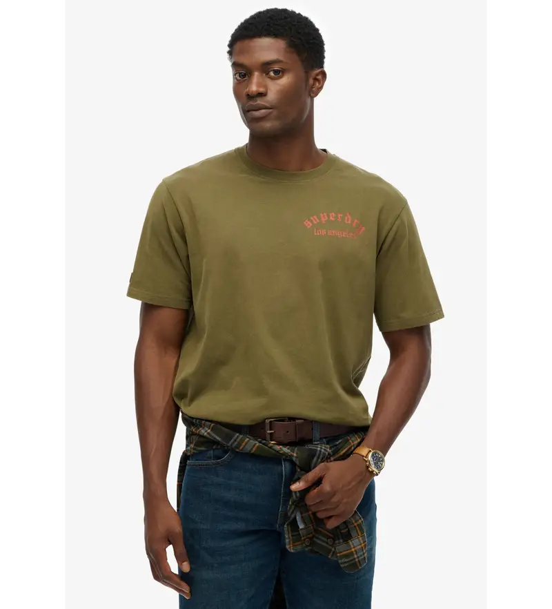 Superdry per uomo. M1012251A Maglietta verde larga Neo Trad Tattoo, Casual, Cotone, Manica corta