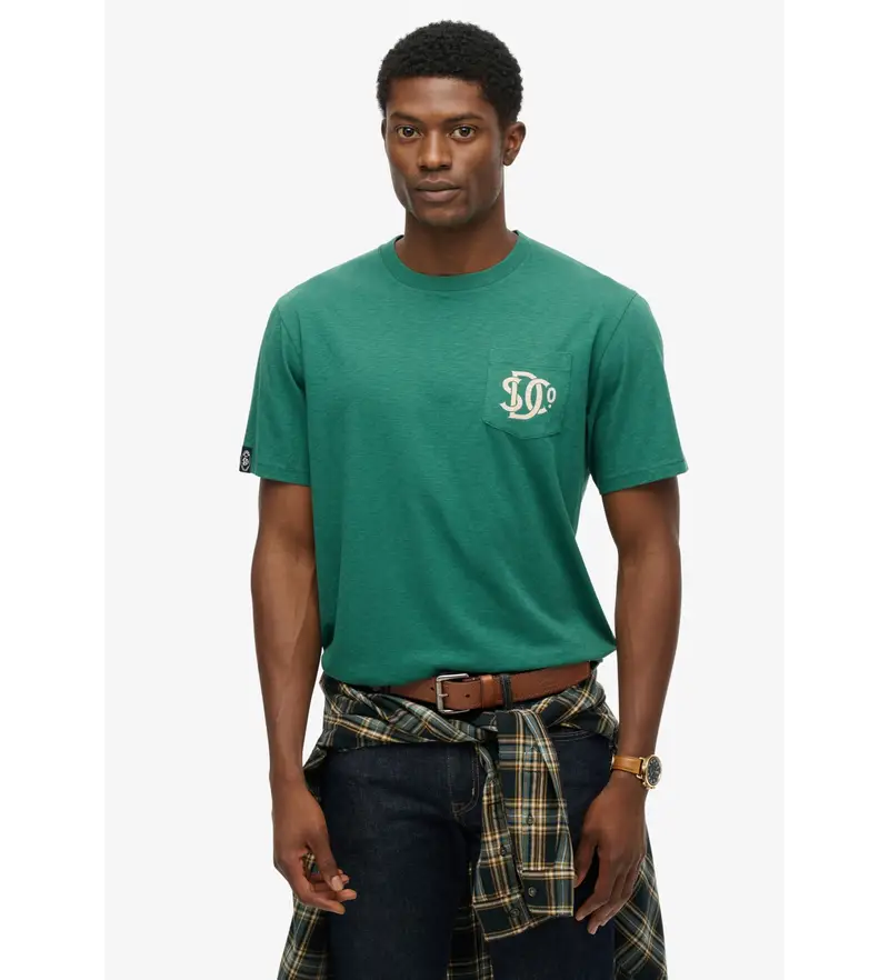 Superdry per uomo. M1012288A Maglietta grafica Green Merchant, Casual, Verde, Cotone, Manica corta