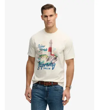 Superdry per uomo M1012355A Matitime T-shirt bianca ampia, Bianco, Casual, Cotone, Manica corta