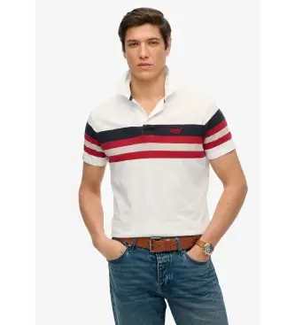 Superdry per uomo M1110424A Polo leggera in maglia a righe bianche, Bianco, Casual, Cotone, Manica corta