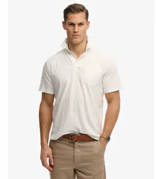 Superdry per uomo M1110486A Polo classica in cotone e lino color bianco sporco, Casual, Manica corta
