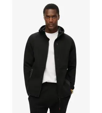 Superdry per uomo M2013743A Felpa con cappuccio e cerniera ampia con logo Tech nero, Casual, Cotone