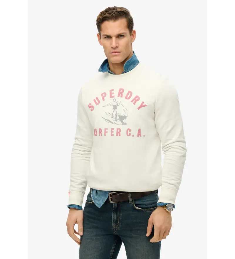 Superdry per uomo M2014018A Felpa Lo-Fi Outdoors bianco sporco, Casual, Cotone