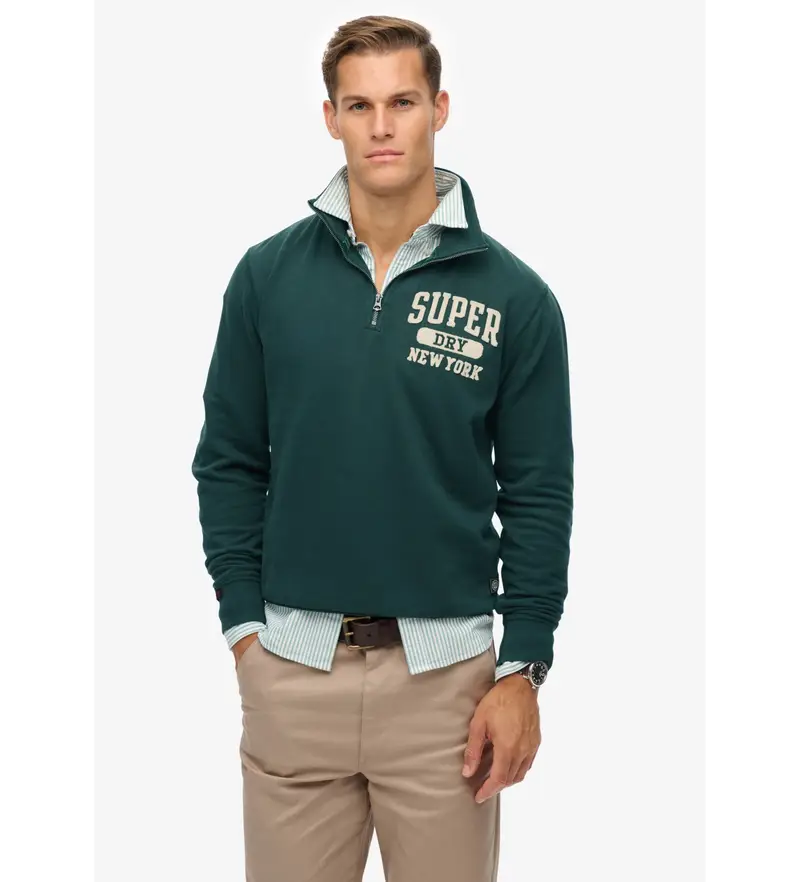 Superdry per uomo. M2014088A Felpa verde con mezza cerniera vintage Athletic, Casual, Cotone, Manica lunga