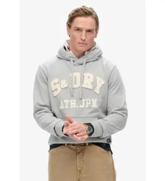 Superdry per uomo M2014115A Felpa atletica vintage grigia, Casual, Grigio, Cotone