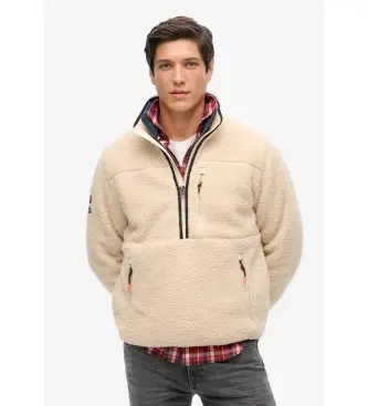 Superdry per uomo M2014149A Polar Half Zip Outdoor beige, Casual, Poliestere