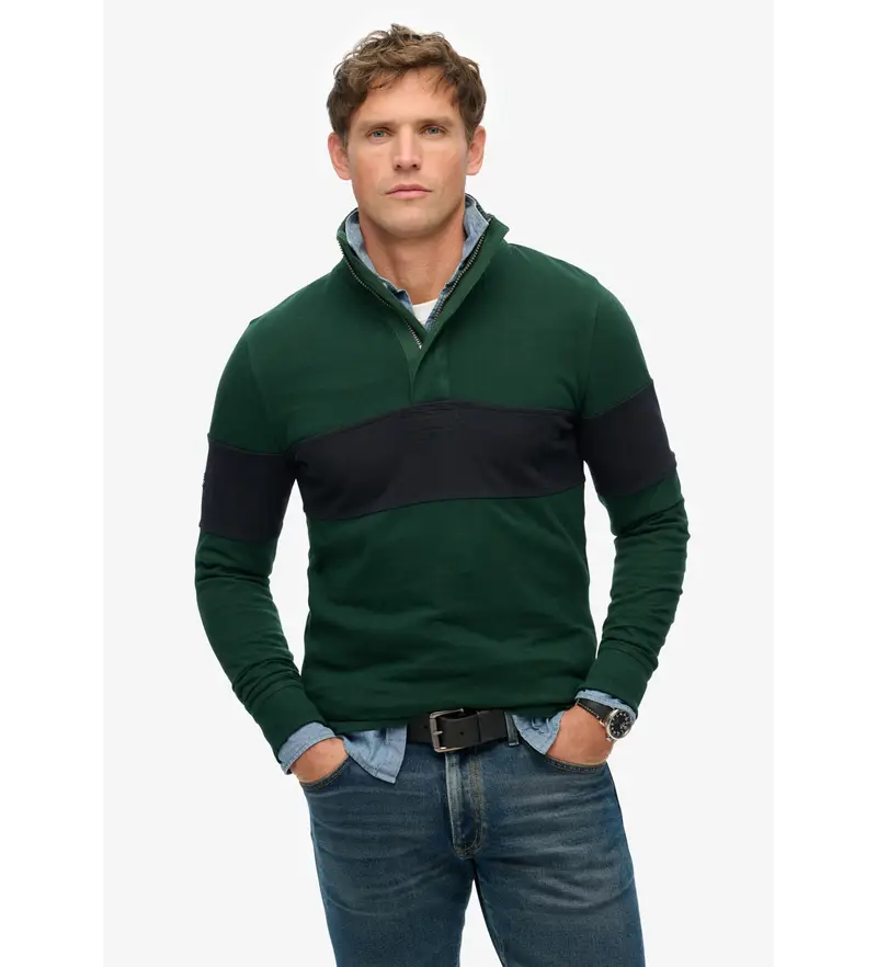 Superdry per uomo. M2014171A Maglia da rugby classica verde girocollo, Casual, Cotone