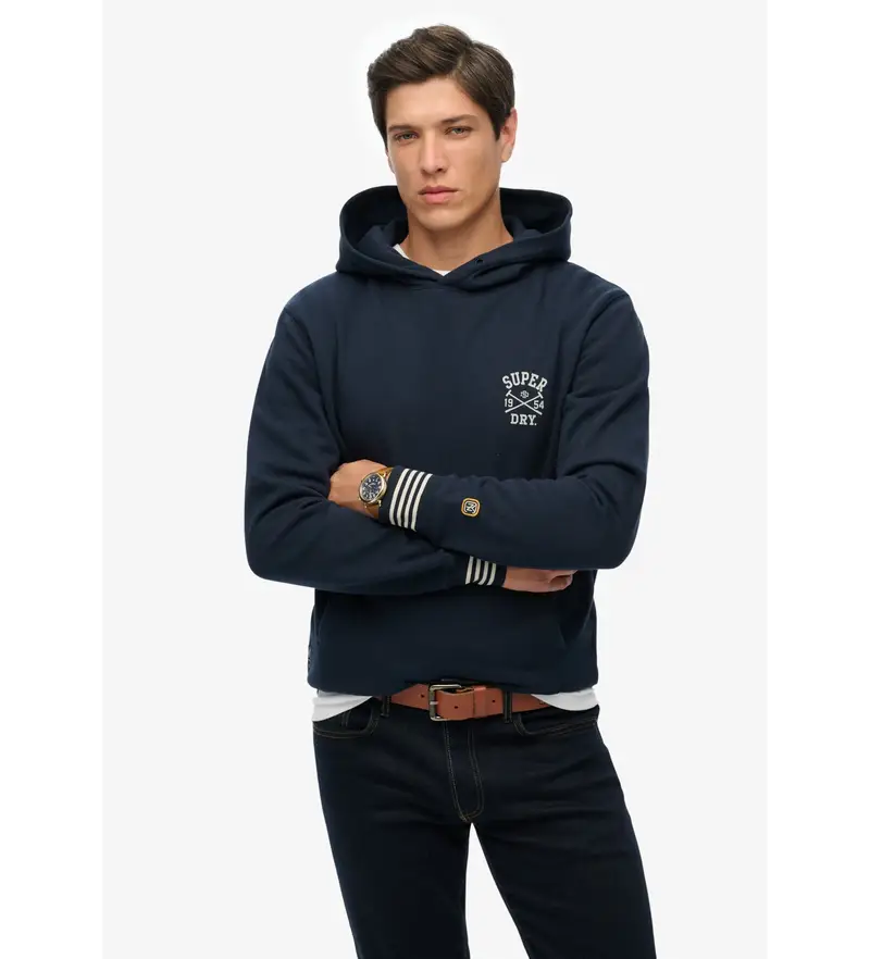 Superdry per uomo. M2014280A Felpa verde con cappuccio Athletic Club, Casual, Cotone, Manica lunga, Navy