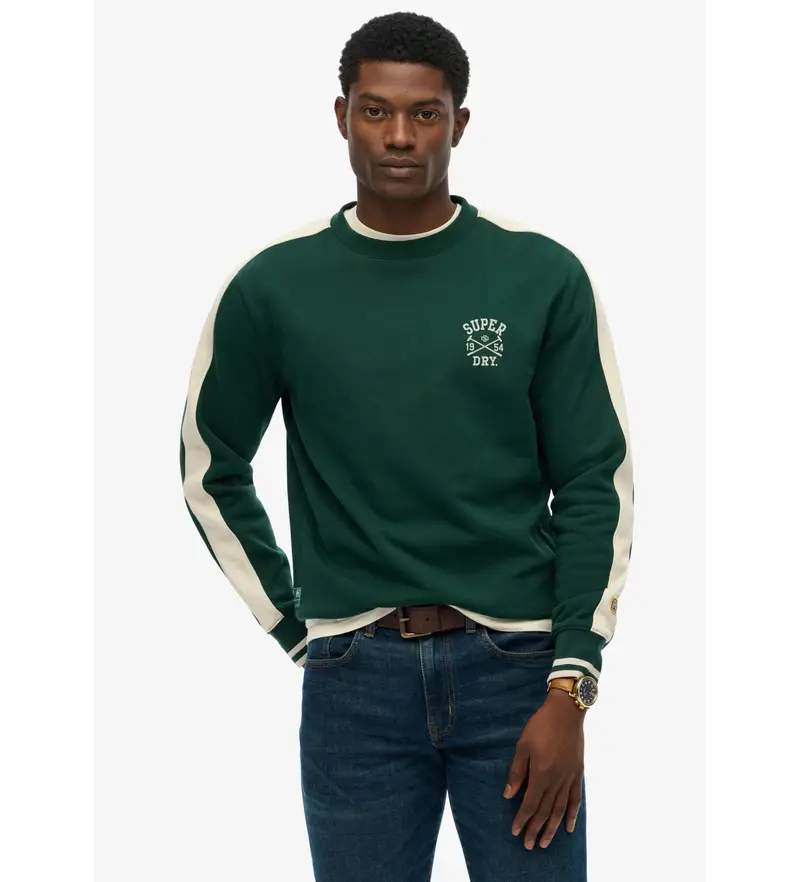 Superdry per uomo. M2014281A Felpa verde Athletic Club Crew, Casual, Cotone