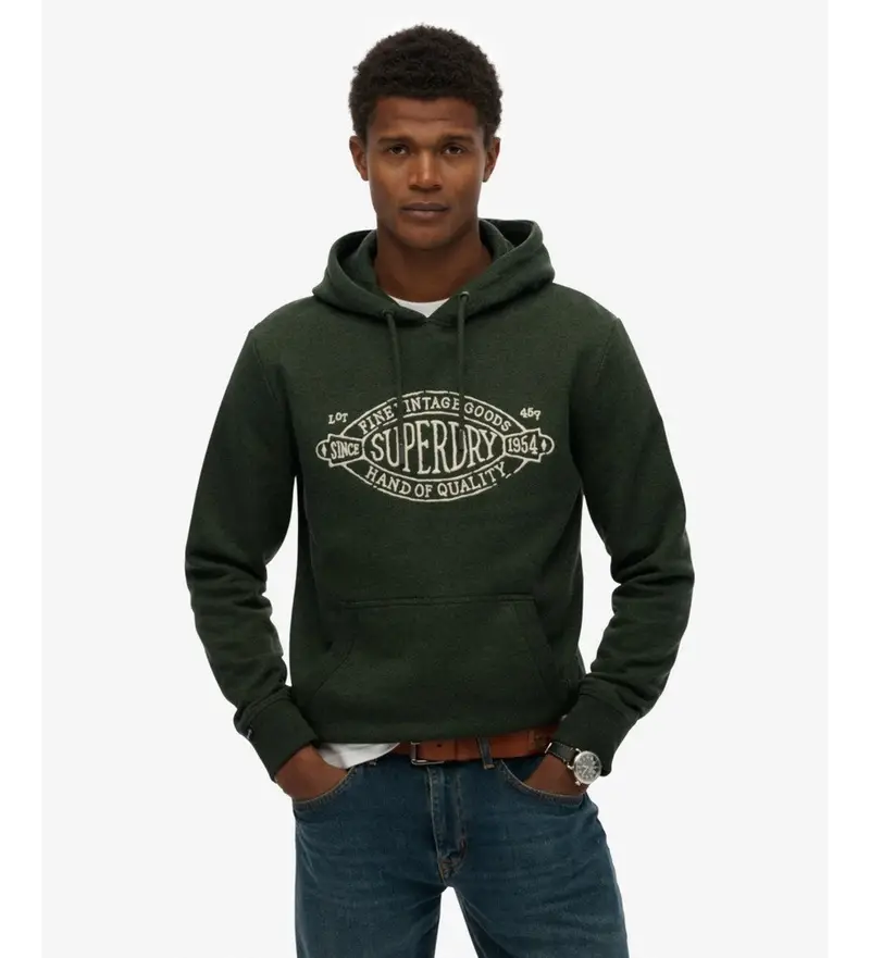 Superdry per uomo. M2014299A Felpa verde rilassata Outdoor Co, Casual, Cotone, Manica lunga