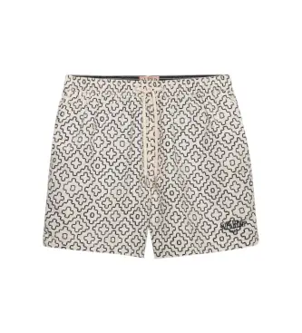 Superdry per uomo M3010262A Costume da bagno stampato premium, colore bianco sporco, Beachwear, Polister riciclato