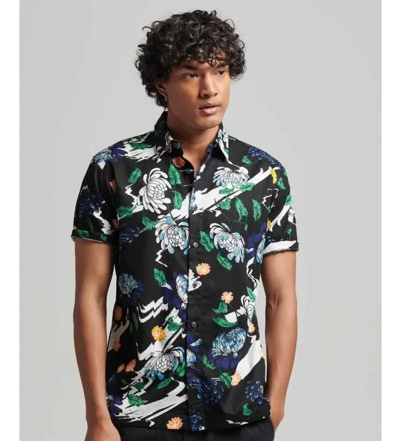 Superdry per uomo M4010620A Camicia hawaiana blu scuro, Nero, Casual, Modal, Manica corta