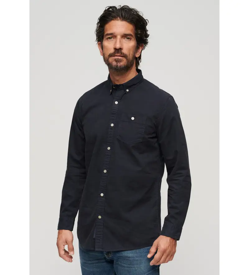 Superdry per uomo M4010680A Camicia blu scuro del Merchant Store, Casual, Cotone, Classico, Manica lunga, Navy