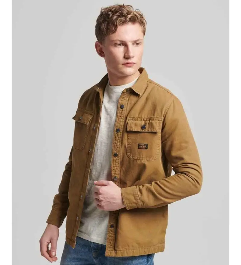 Superdry per uomo M4010730A Sovracamicia in tela da lavoro marrone, Casual, Cotone, Manica lunga, Cotone biologico, Sostenibile