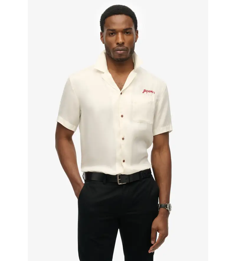 Superdry per uomo M4010938A Camicia Suika Merchant, bianco sporco, Casual, Cotone, Manica corta