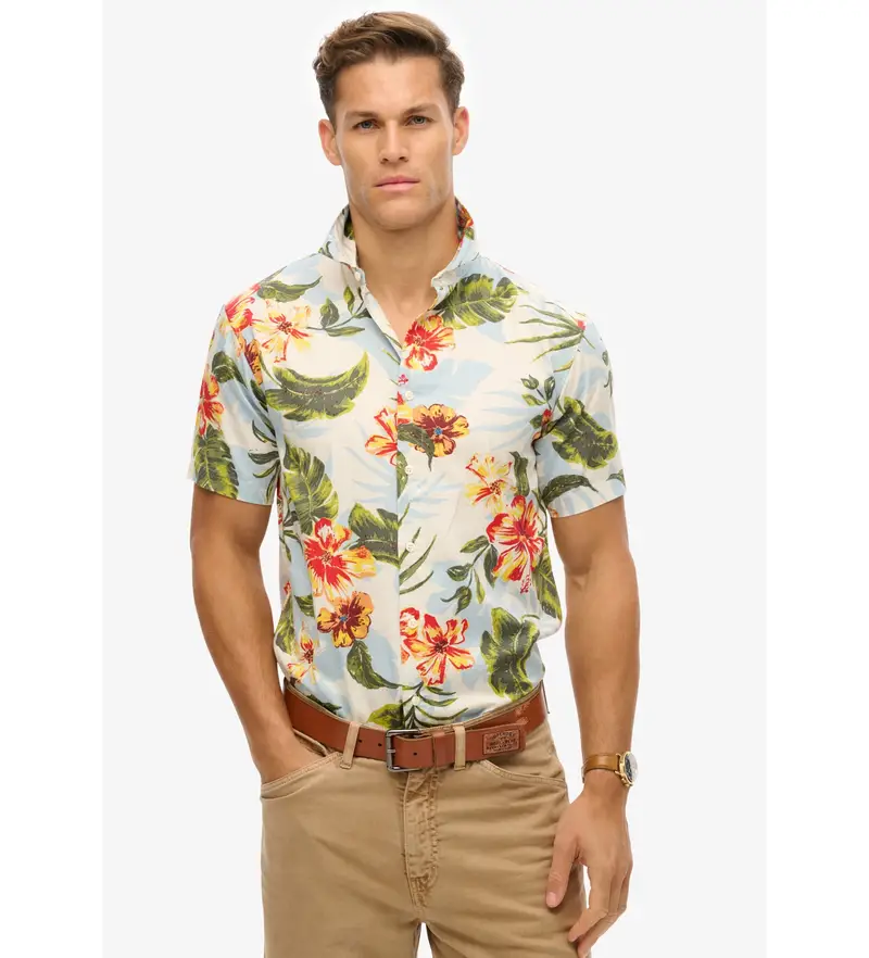 Superdry per uomo M4010947A Camicia con stampa hawaiana multicolore, Casual, Modal, Manica corta