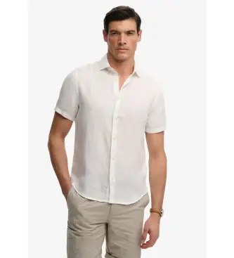 Superdry per uomo M4011104A camicia bianca Riviera, Bianco, Casual, Lino, Manica corta