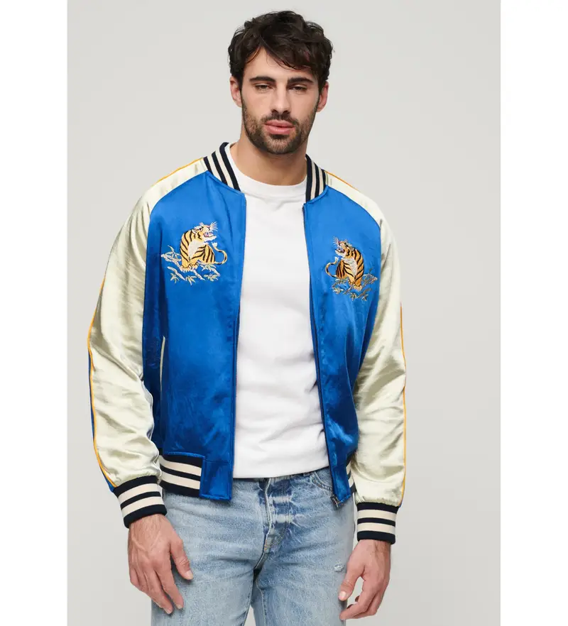 Superdry per uomo M5011855A Bomber Sukajan blu, Casual, Poliestere, Manica lunga