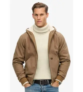Superdry per uomo M5011869A Giubbotto bomber con cappuccio da lavoro vintage marrone, Casual, Poliestere