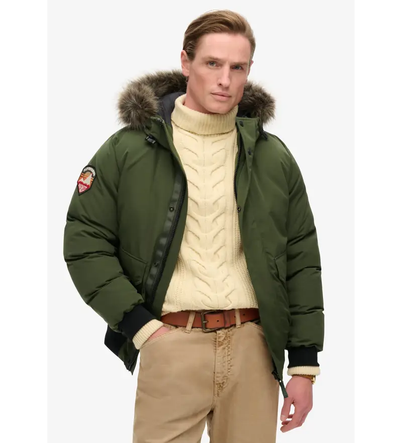 Superdry per uomo M5011930A Bomber Everest in pelliccia sintetica verde, Casual, Polister riciclato