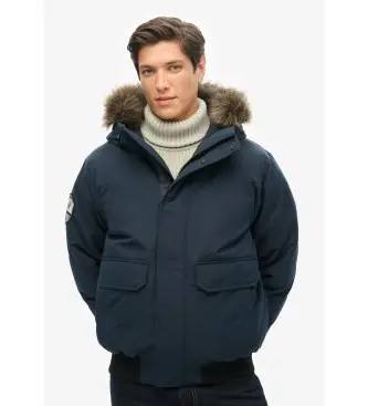 Superdry per uomo M5011930A Giubbotto bomber in pelliccia sintetica Everest blu scuro, Casual, Poliestere, Sostenibile, Navy