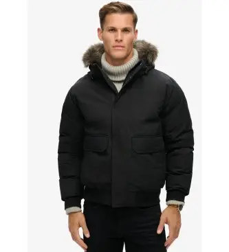 Superdry per uomo M5011930A Giubbotto bomber in pelliccia sintetica nera Everest, Nero, Casual, Polister riciclato, Sostenibile
