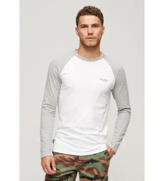 per uomo M6010801A T-shirt da baseball bianca a maniche lunghe essenziale (M), Bianco, Casual, Cotone, Manica lunga