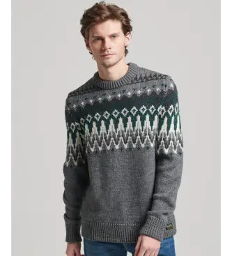 per uomo M6110528A Maglione lavorato a maglia girocollo grigio Fair Isle (XXL), Casual, Acrilico