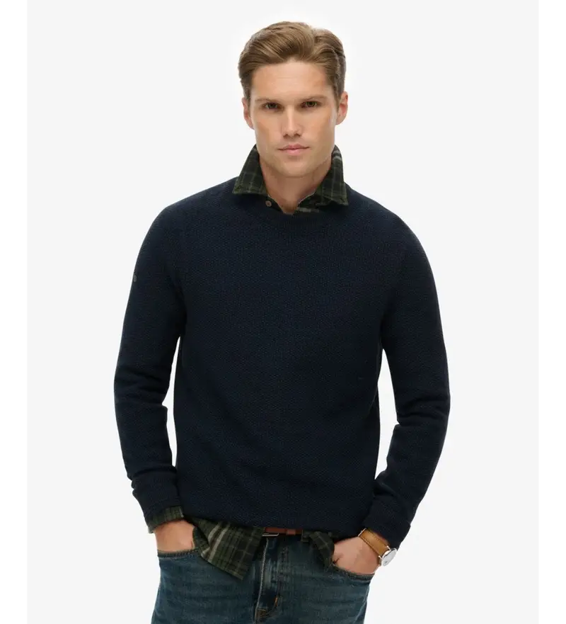 Superdry per uomo M6110681A Jersey Light Texture blu navy, Casual, Cotone