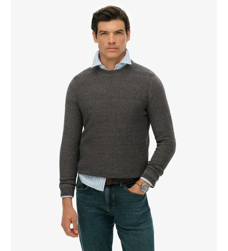 Superdry per uomo M6110681A Jersey Light Texture grigio, Casual, Cotone