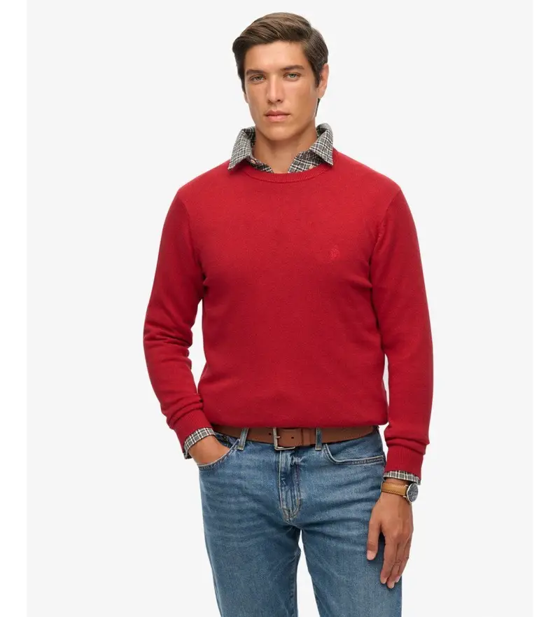 Superdry per uomo. M6110691A Maglia rossa Essentials, Rosso, Casual, Cotone