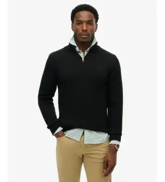 per uomo M6110706A Maglione con mezza zip Cotton nero (S), Casual, Manica lunga