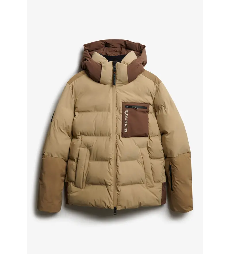 Superdry per uomo MS110189A Giacca sportiva da sci beige, Sportivo, Nylon, Neve, Polister riciclato, Sostenibile